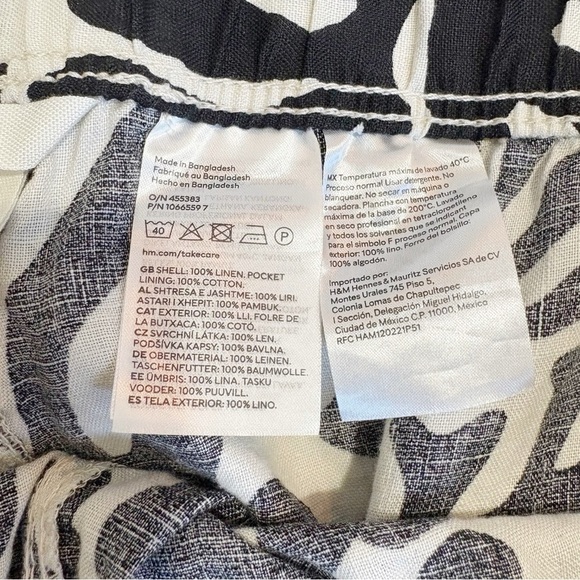H&M Ankle Lengh Linen Trousers Size XXL Black Patterned Wide Leg Relaxed Fit - Picture 9 of 12